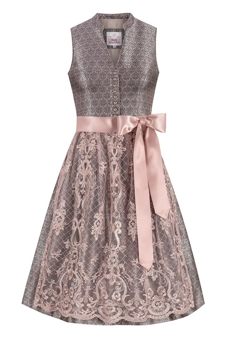 Midi Dirndl 65 cm grau altrosa Kim 014992 ~ 34