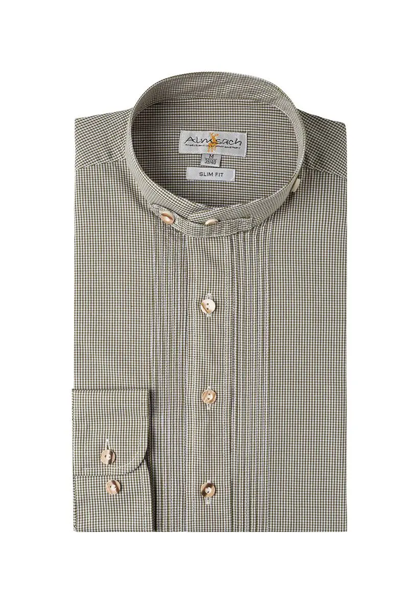 Trachtenhemd langarm grün kariert Leon 004204 - slimfit ~ XS