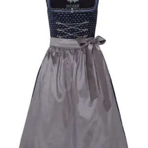 Dirndl lang 80 cm dunkelblau gemustert silber Anneliese 003667 ~ 38