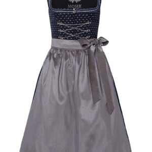 Dirndl lang 80 cm dunkelblau gemustert silber Anneliese 003667 ~ 38