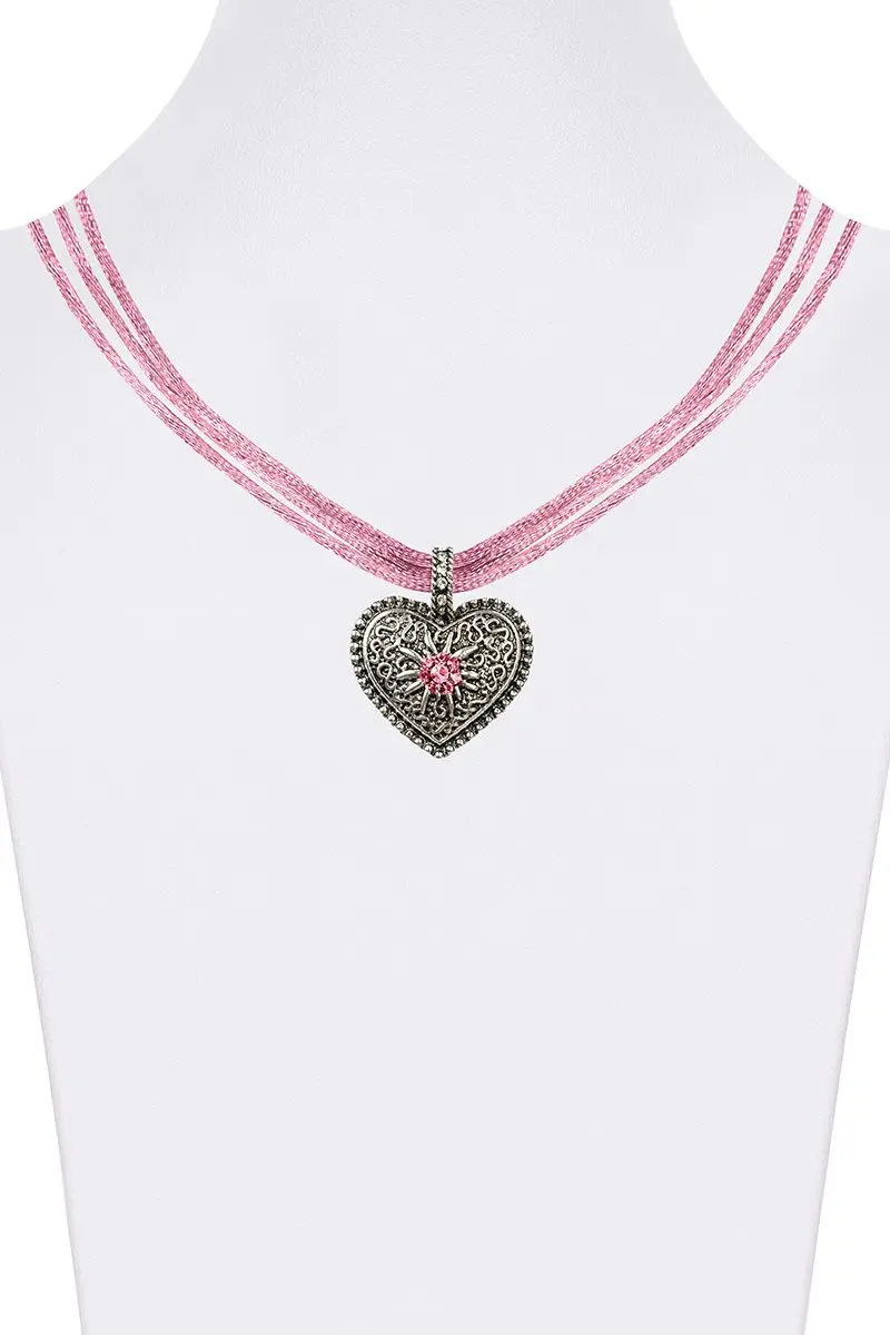 Trachtencollier mit Herzanhänger verschiedenfarbig 008416 ~ rosa
