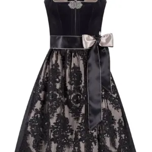 Midi Dirndl 65 cm schwarz taupe Samt Greta 014459 ~ 36