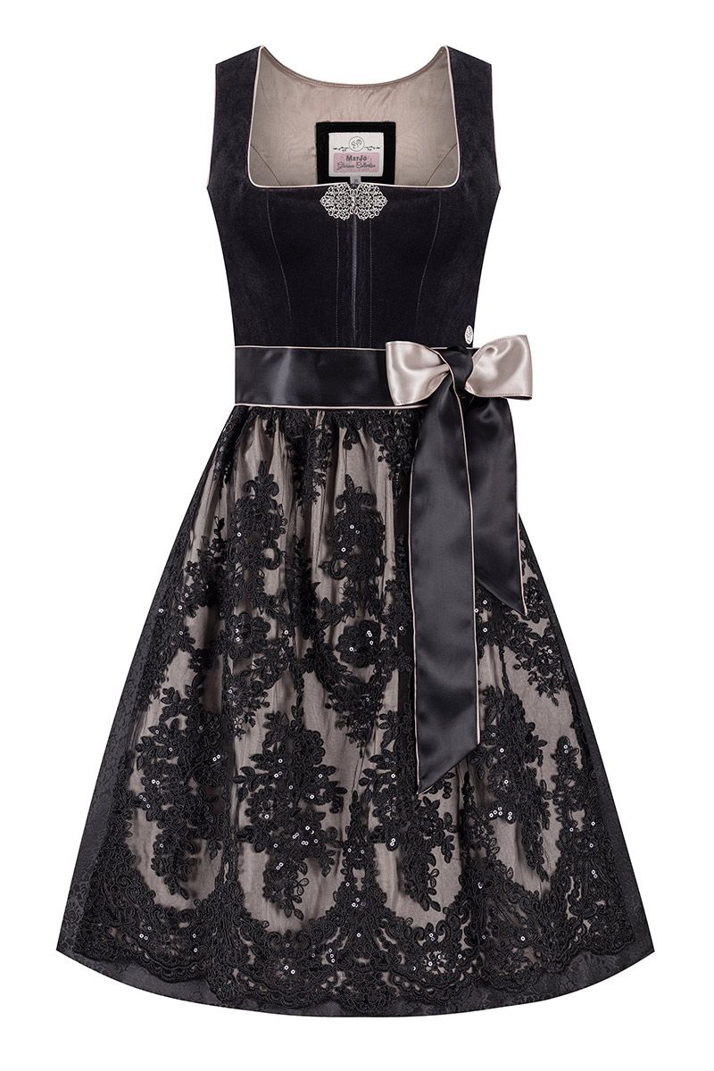 Midi Dirndl 65 cm schwarz taupe Samt Greta 014459 ~ 34
