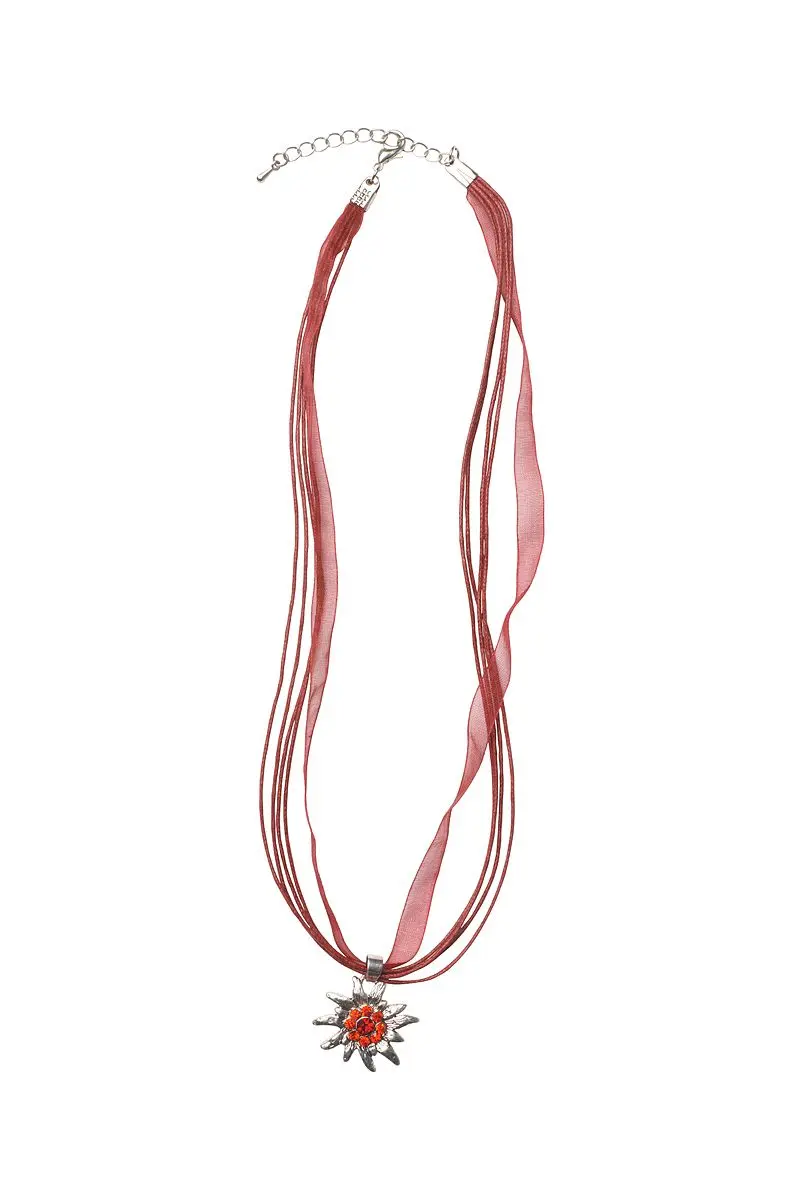 Collier mit Edelweissanhänger 000157 ~ dunkelrot
