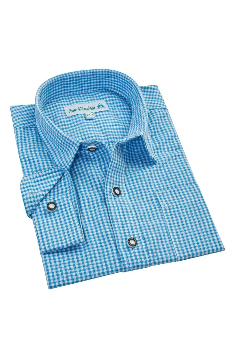 Kinder Trachtenhemd langarm blau kariert 003545 ~ 74