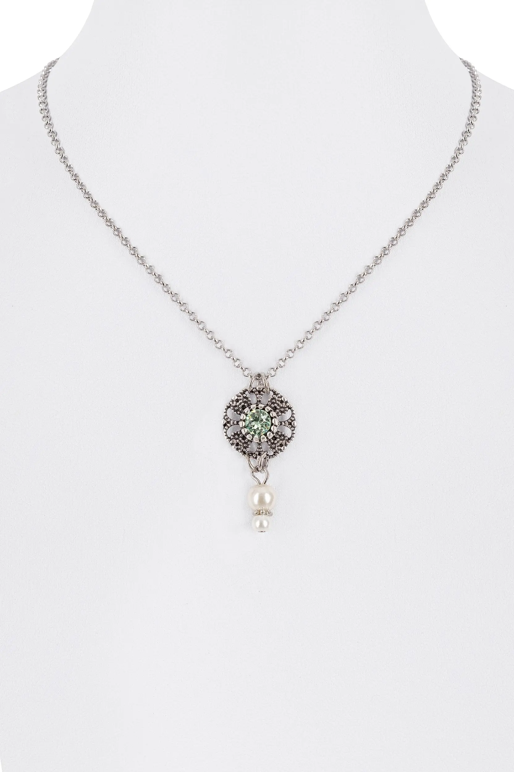 Collier mit Strassblüte und Perlen ~ salbei