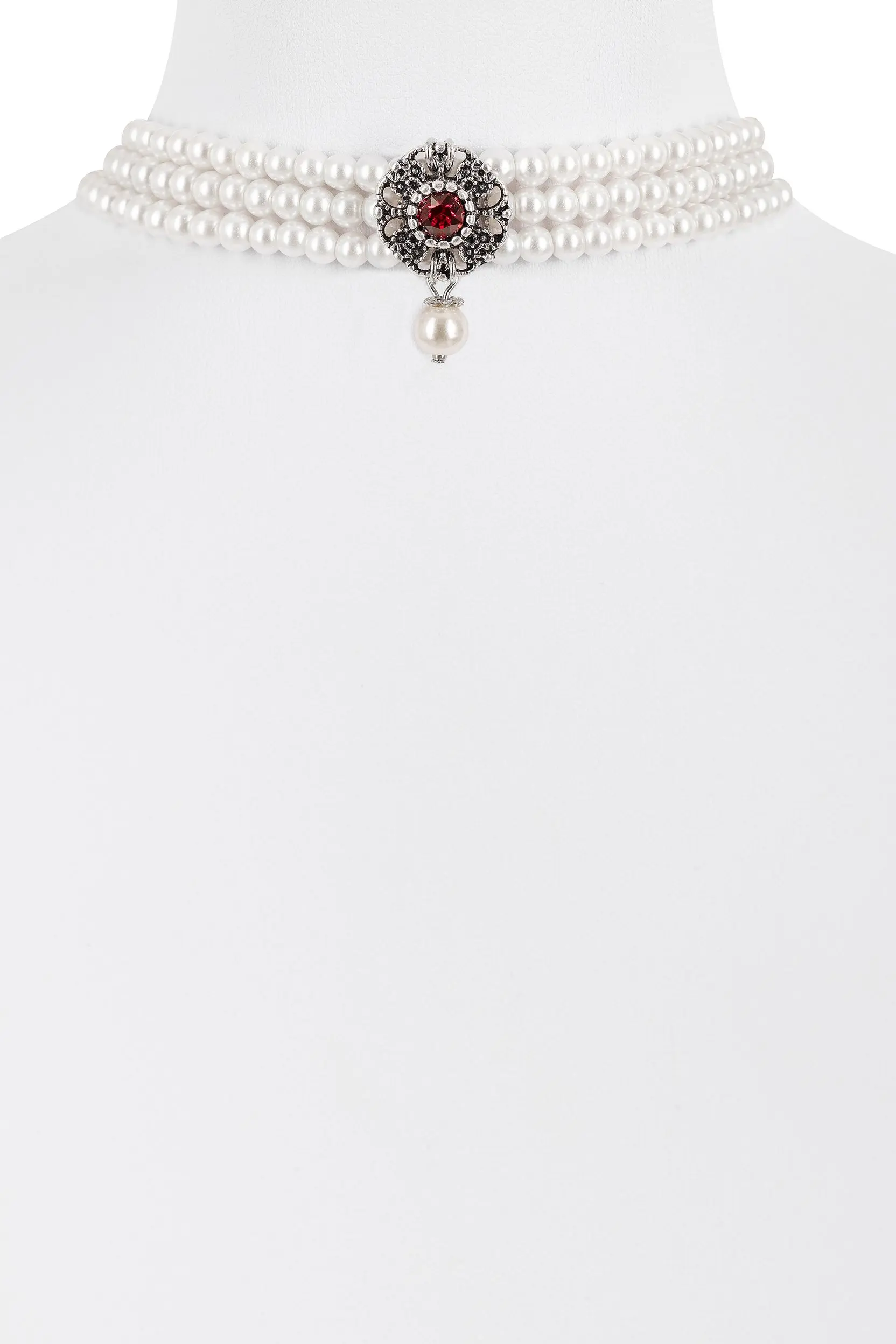 Perlenkropfband mit Strass-Ornament ~ rot