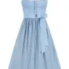 Dirndl lang 85 cm hellblau gemustert Sophie 014668 ~ 36