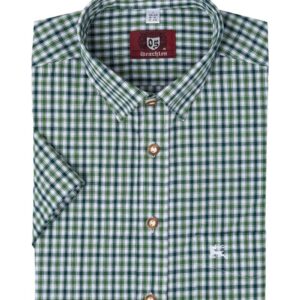 Trachtenhemd kurzarm grün kariert slimfit 112337 ~ L (41/42)