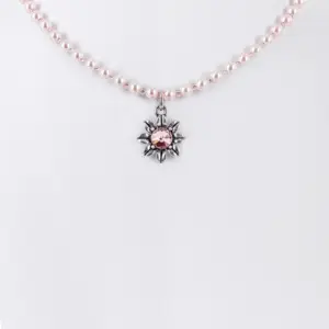 Kinder Perlencollier mit Strassblüte ~ rosa