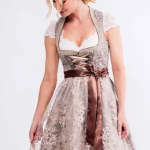 Mini Dirndl 60 cm taupe metallic geblümt Josce 014920 ~ 44