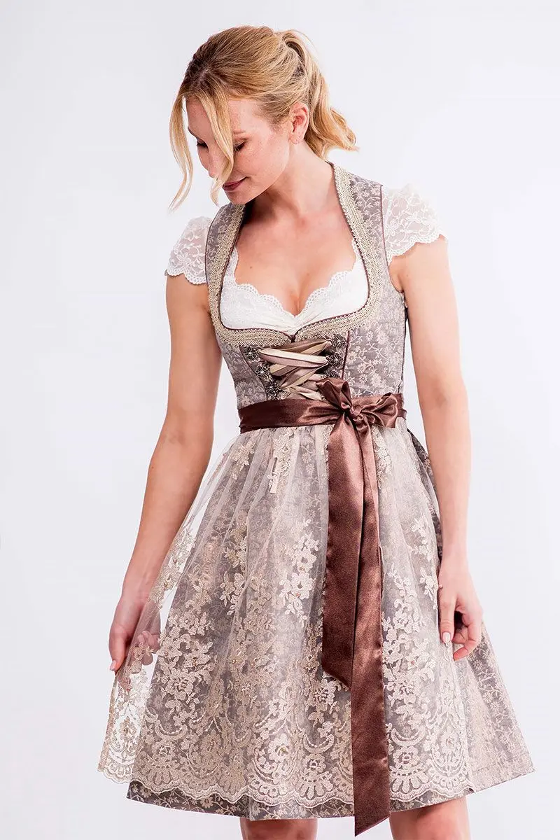 Mini Dirndl 60 cm taupe metallic geblümt Josce 014920 ~ 44