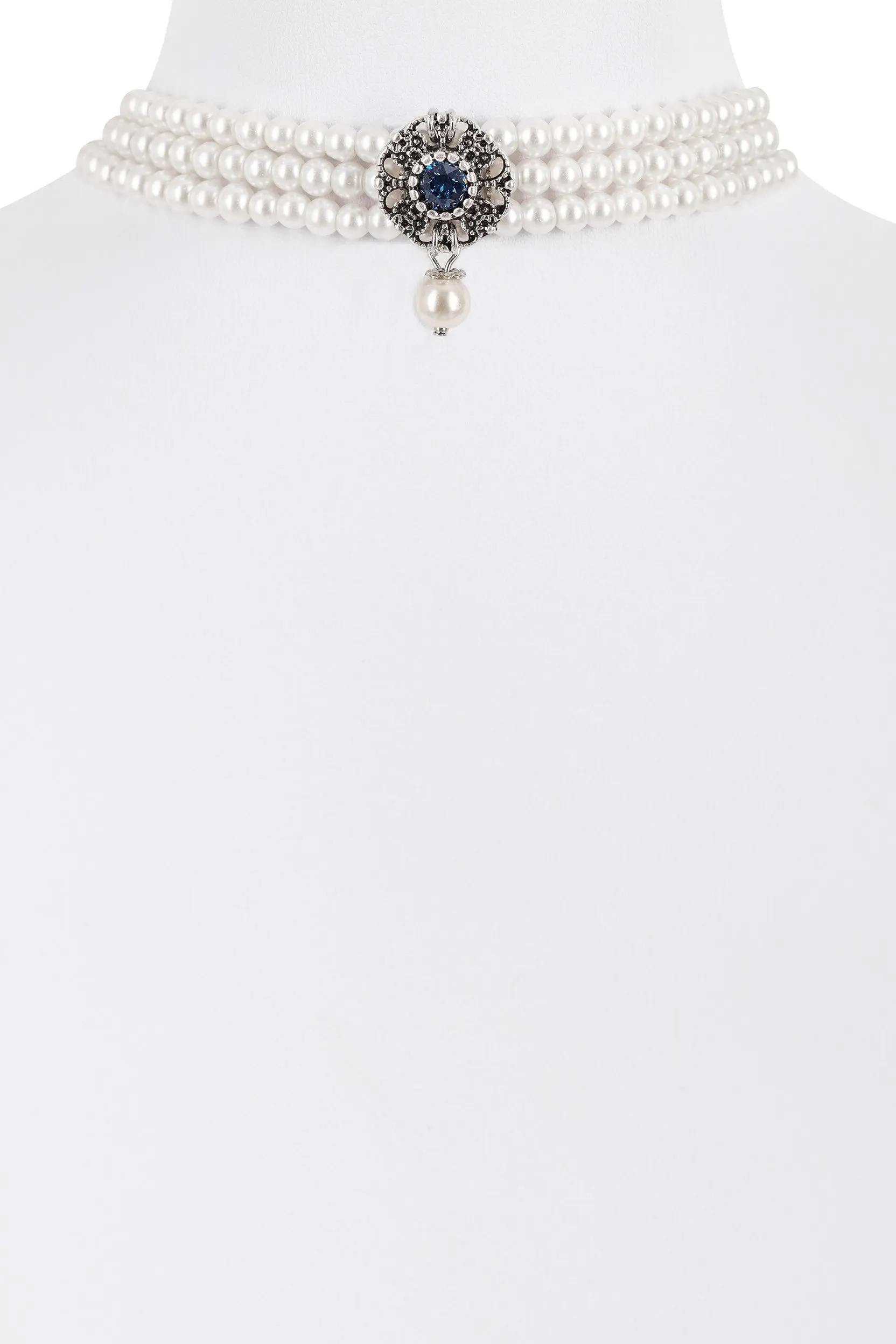 Perlenkropfband mit Strass-Ornament ~ dunkelblau