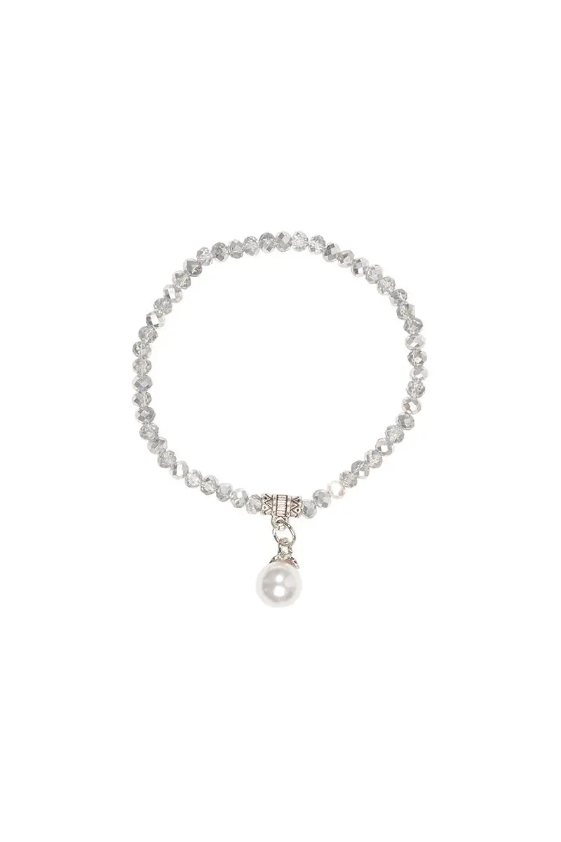 Kristallarmband mit Perlen-Anhänger verschiedenfarbig 008466 ~ silber