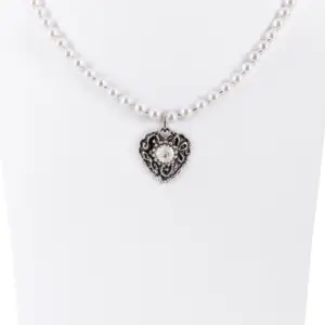 Kinder Perlencollier mit Strass-Herz ~ weiß