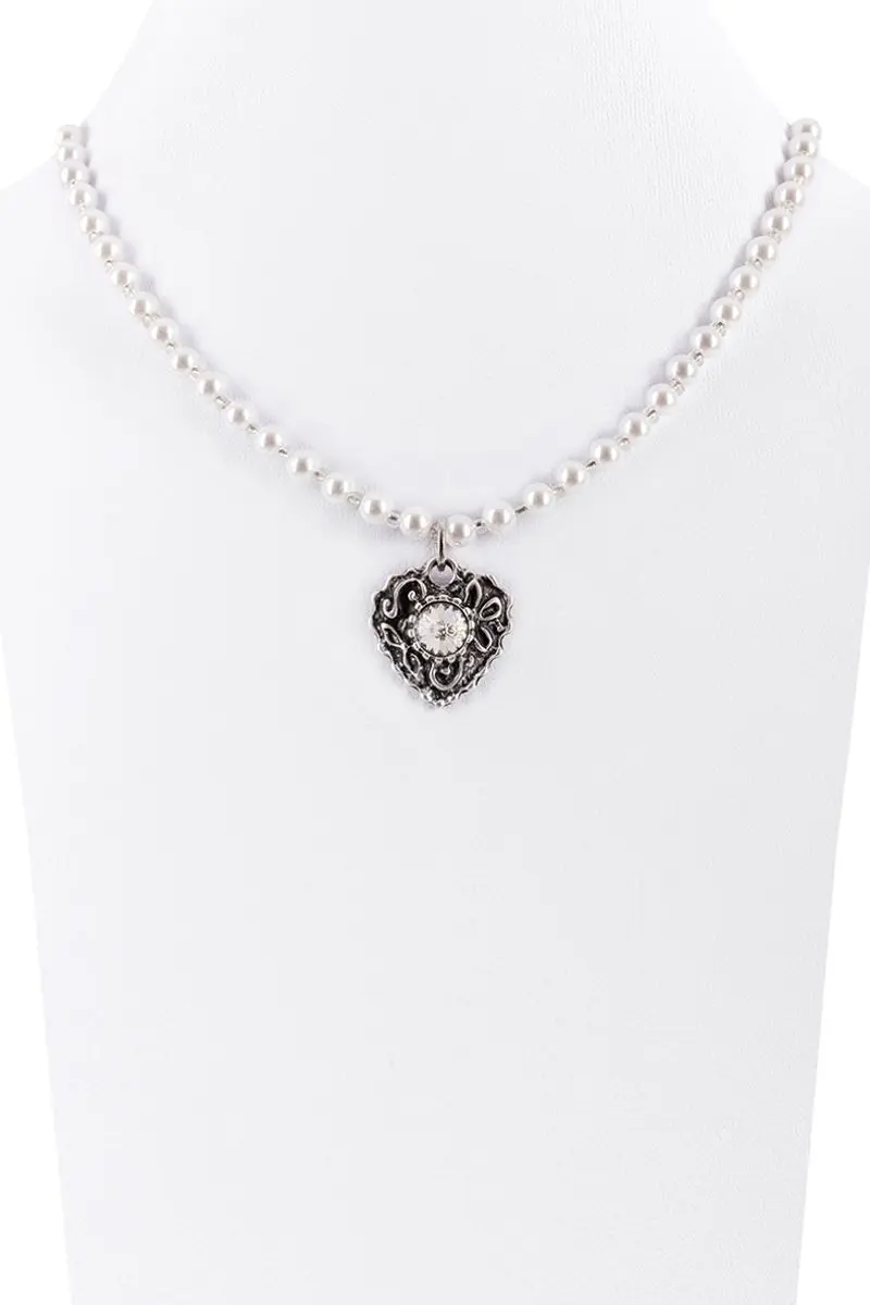 Kinder Perlencollier mit Strass-Herz ~ weiß