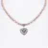 Collier verschiedenfarbig mit Glasperlen und Herzanhänger 011505 ~ taupe