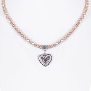 Collier verschiedenfarbig mit Glasperlen und Herzanhänger 011505 ~ taupe