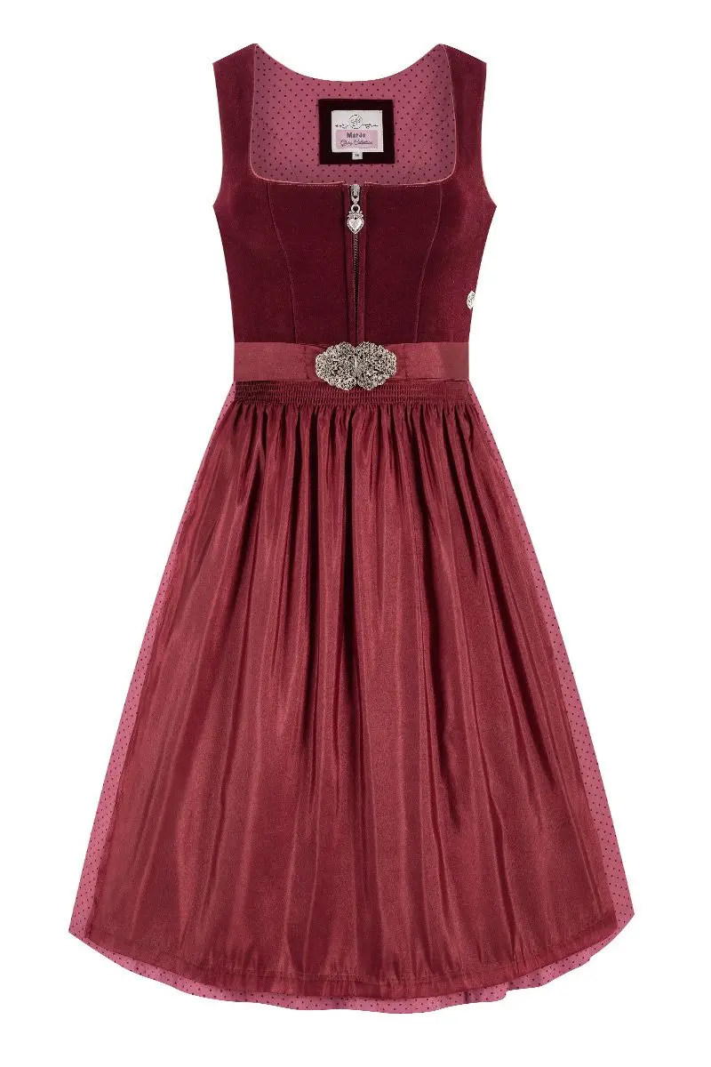 Midi Dirndl 65 cm dunkelrot Samt Inka 013917 ~ 42