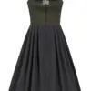 Midi Dirndl 70 cm Gastro oliv schwarz Stretch Emma 014195 ~ 52