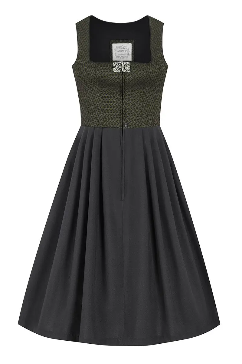 Midi Dirndl 70 cm Gastro oliv schwarz Stretch Emma 014195 ~ 52