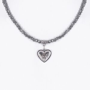 Collier verschiedenfarbig mit Glasperlen und Herzanhänger 011505 ~ grau