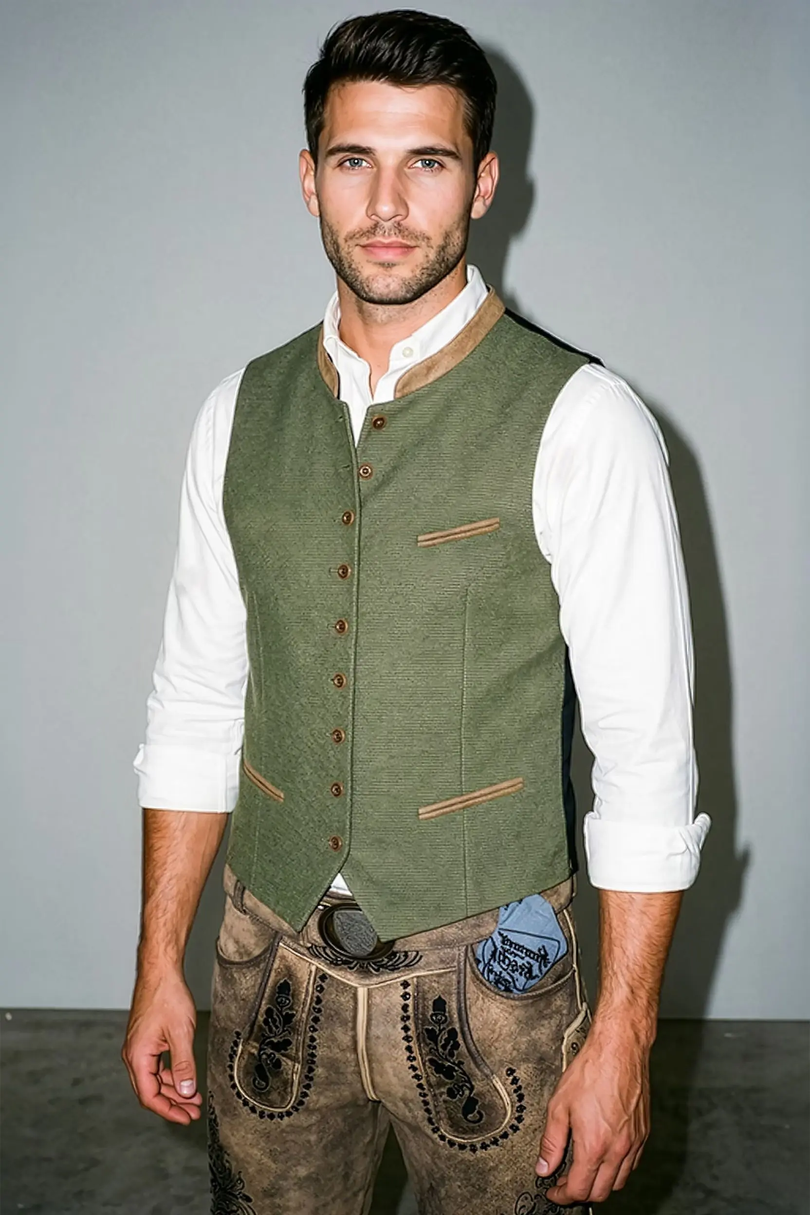 Trachtenweste FRANZ (slim fit) ~ 54 ~ oliv