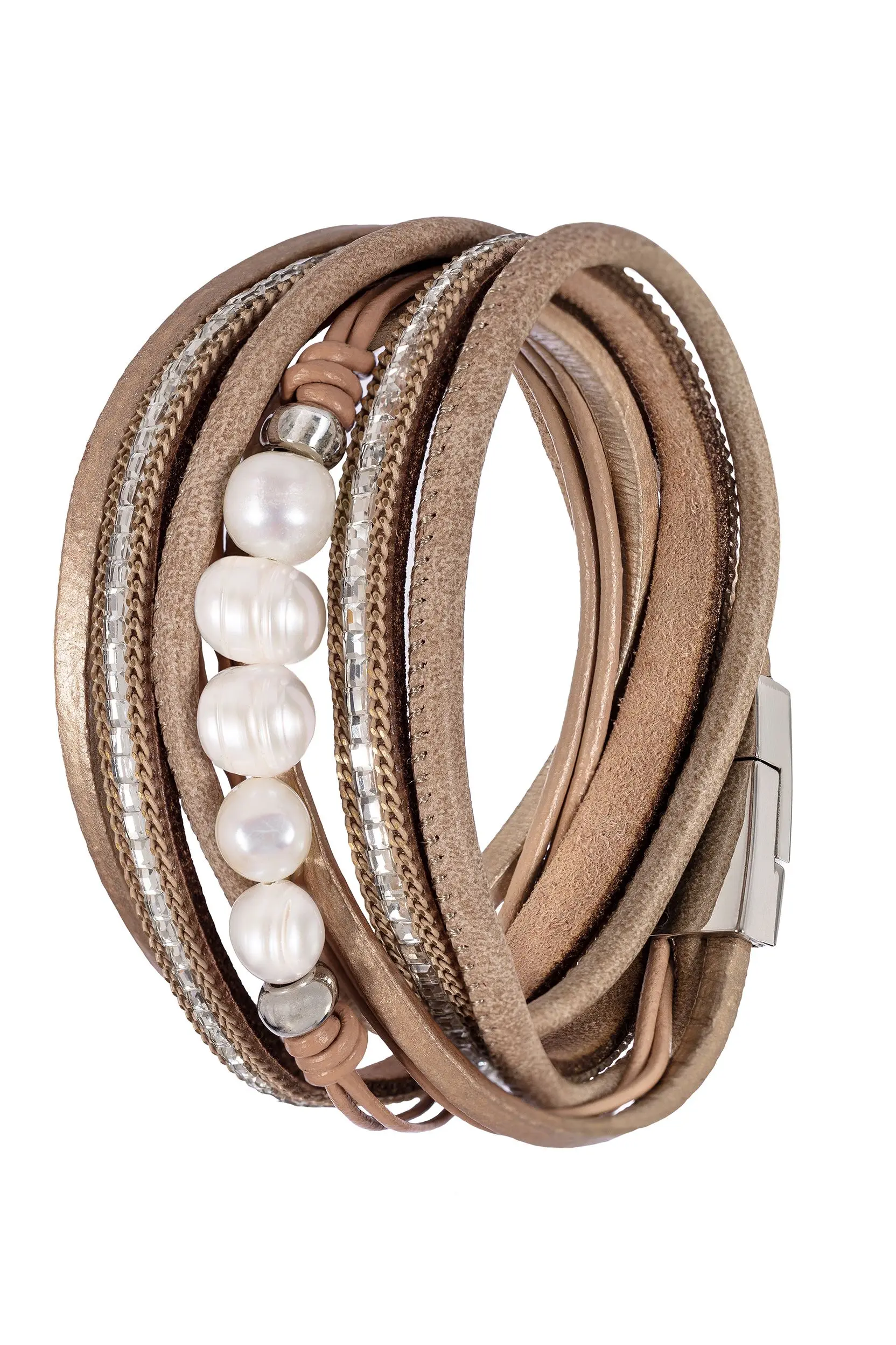 Wickelarmband mit Perlen ~ hellbraun