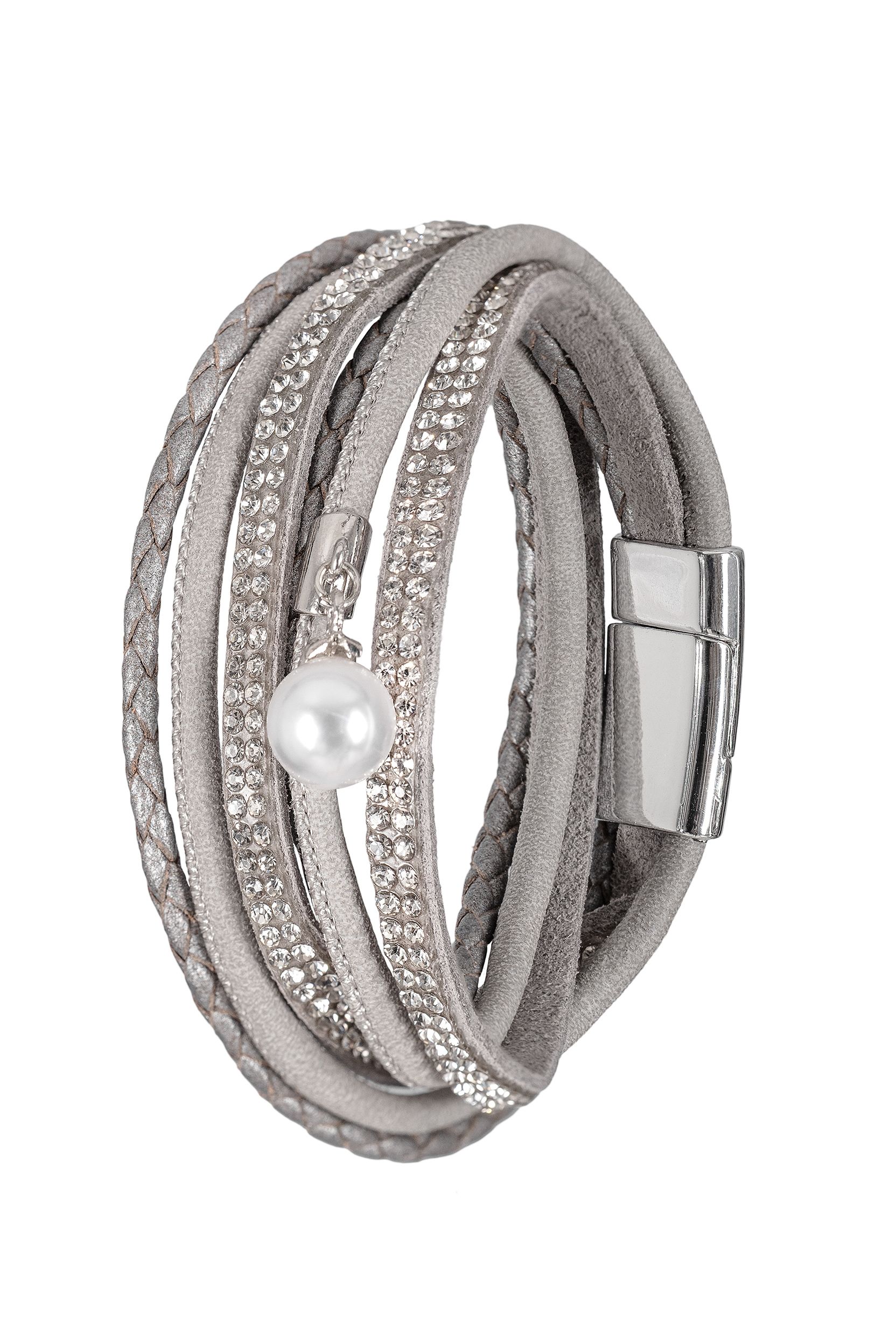 Wickelarmband mit Strass ~ hellgrau
