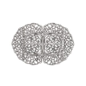 Schürzenschließe rund ornamental ~ altsilber