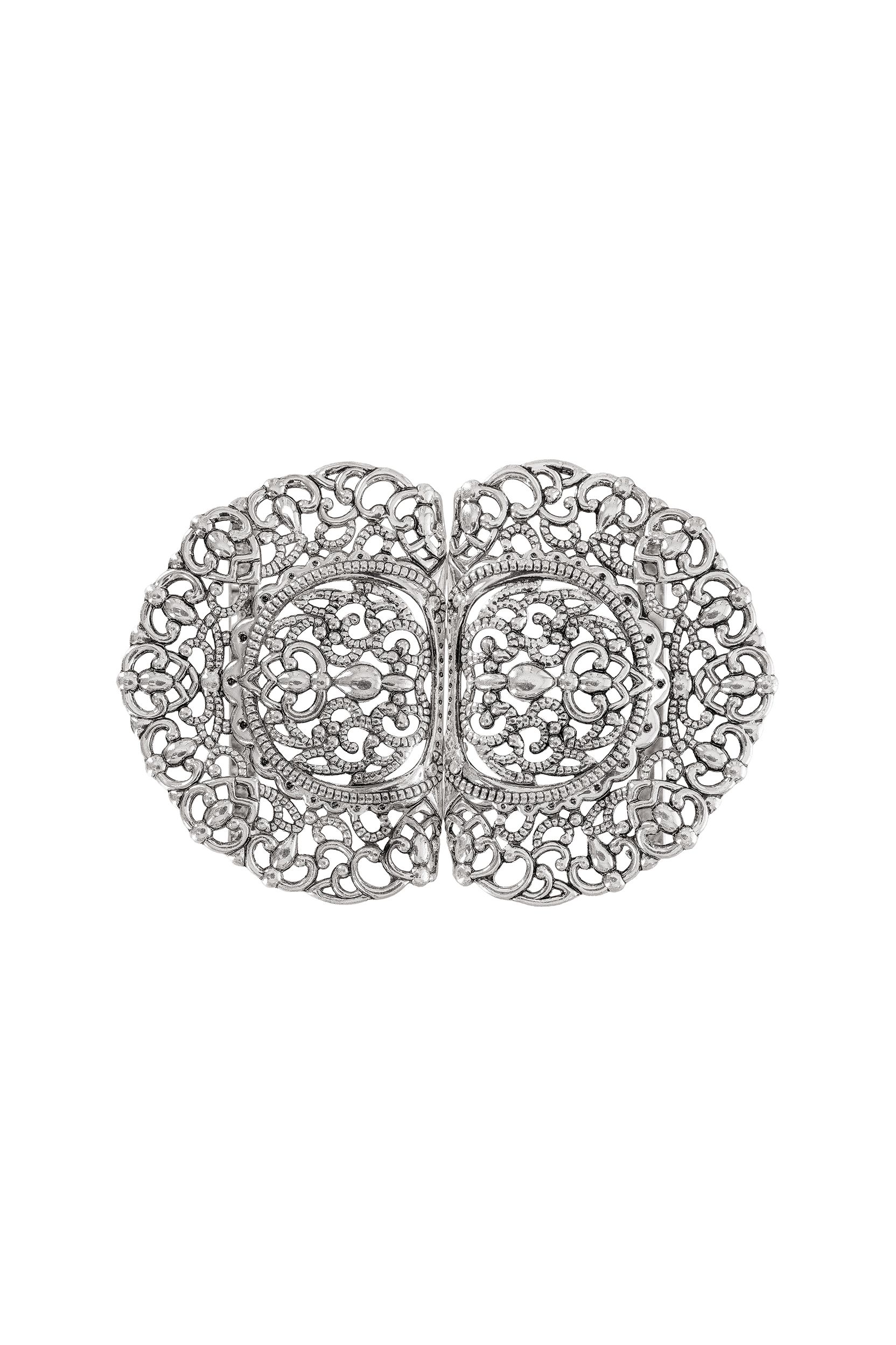 Schürzenschließe rund ornamental ~ altsilber