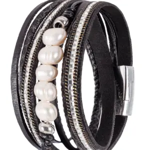 Wickelarmband mit Perlen ~ schwarz