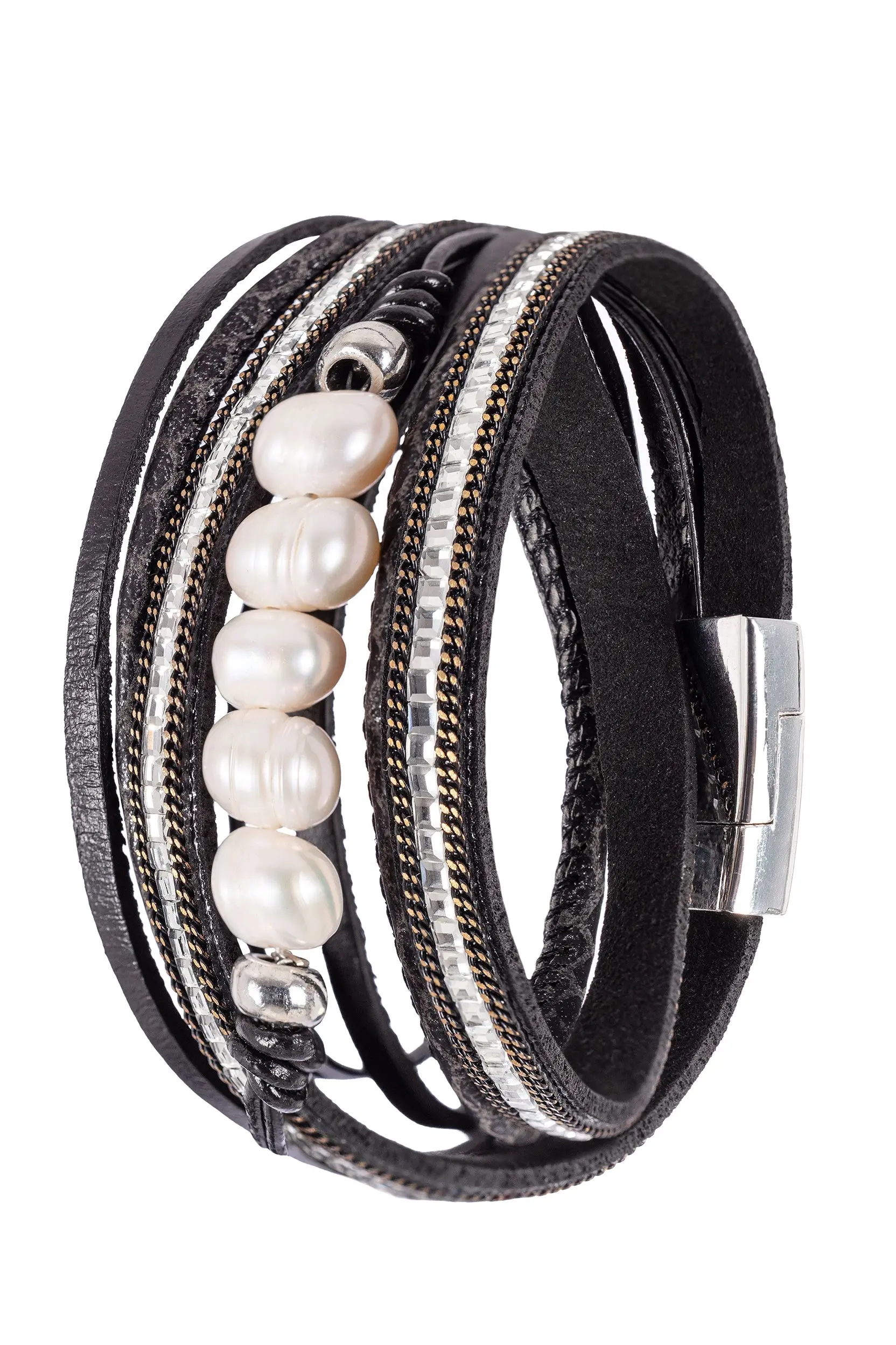 Wickelarmband mit Perlen ~ schwarz