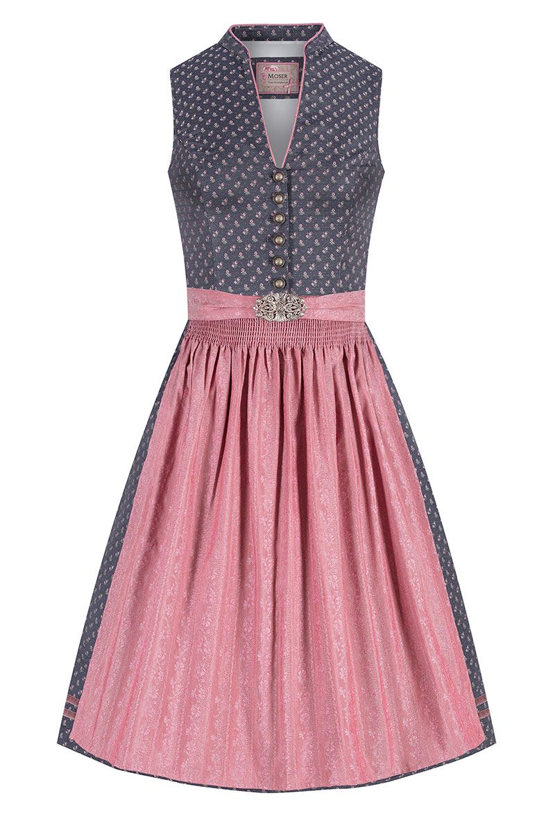 Midi Dirndl 65 cm blau rosenholz Louise 010226 ~ 32