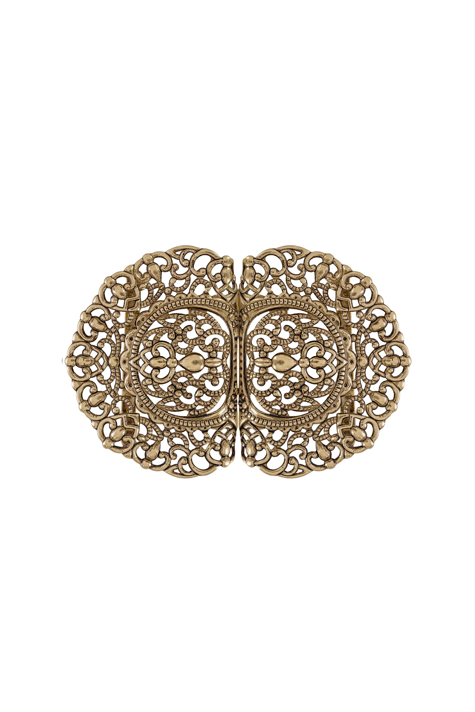 Schürzenschließe rund ornamental ~ altgold