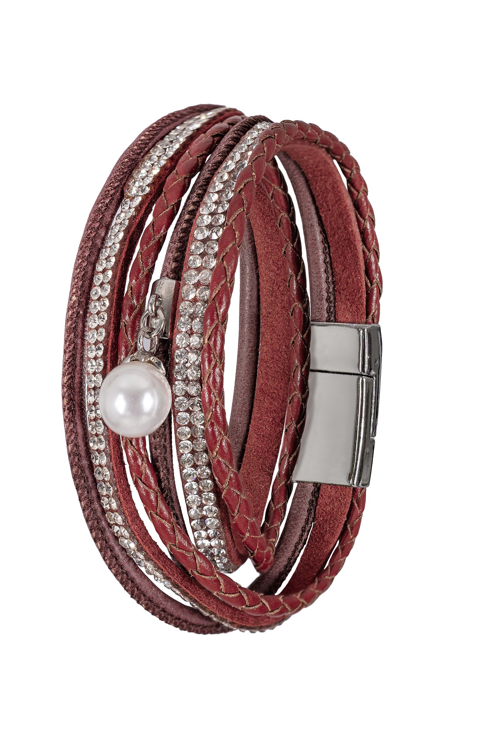 Wickelarmband mit Strass ~ dunkelrot