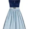Midi Dirndl 70 cm dunkelblau hellblau Samt Pascal 015076 ~ 44
