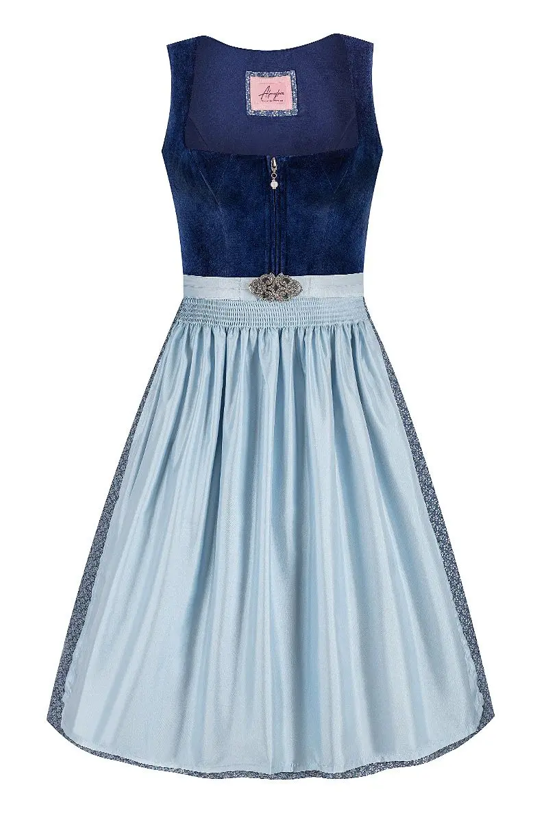 Midi Dirndl 70 cm dunkelblau hellblau Samt Pascal 015076 ~ 44