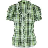 Trachtenbluse kurzarm grün kariert Stretch 002618
