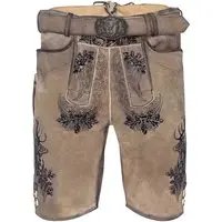 Lederhose kurz mit Gürtel hellbraun-schwarz Elvis 002420