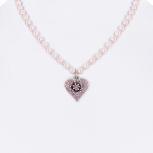 Perlencollier mit Herzanhänger und Edelweiß 000143 ~ rosa