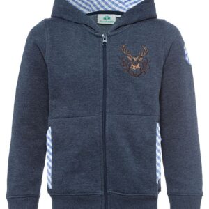 Kinder Kapuzen-Sweatjacke jeansblau mit Hirschstickerei Ruben 001579