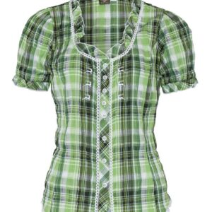 Trachtenbluse kurzarm grün kariert Stretch 002618