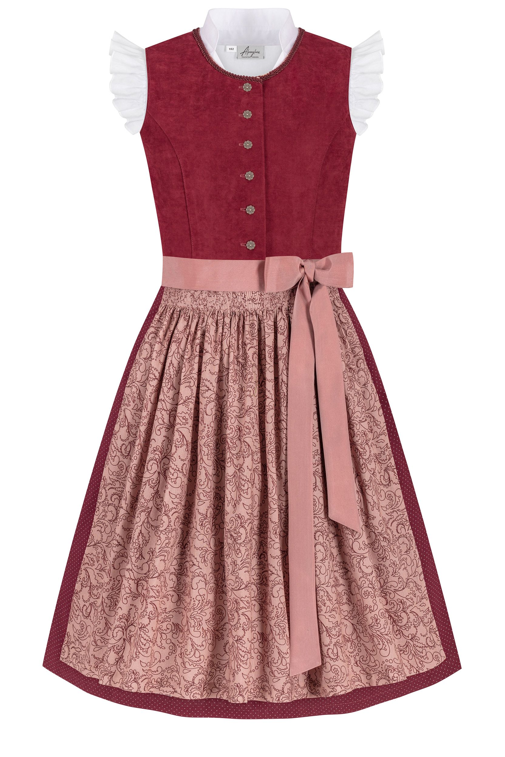 Kinderdirndl ROSALIE ~ dunkelrot, altrosa