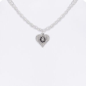 Perlencollier mit Herzanhänger und Edelweiß 000143 ~ weiß