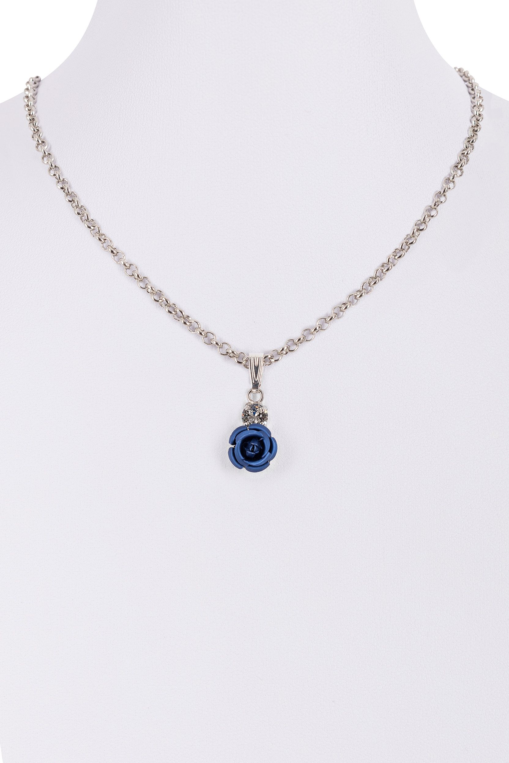 Collier mit Rosenblüte und Strass ~ dunkelblau