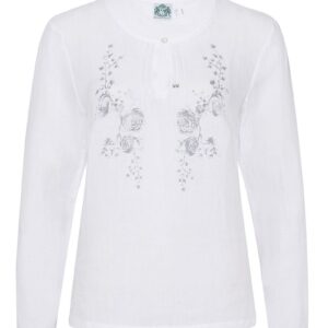 Trachtenbluse langarm weiß grau Winnie 009243