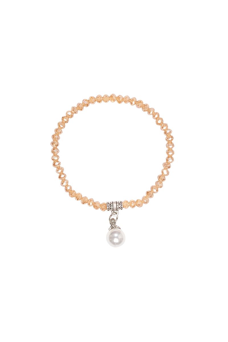 Kristallarmband mit Perlen-Anhänger verschiedenfarbig 008466 ~ beige