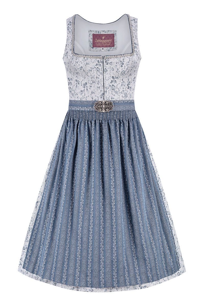 Midi Dirndl 65 cm grau blau Emilia 014653