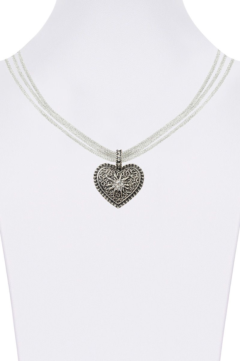 Trachtencollier mit Herzanhänger verschiedenfarbig 008416 ~ weiß